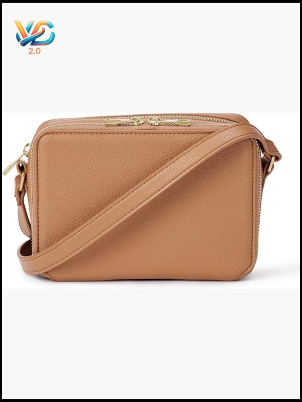 Boxy Crossbody Bag with Two Zipper Compartments Faux Leather Adjustable Strap